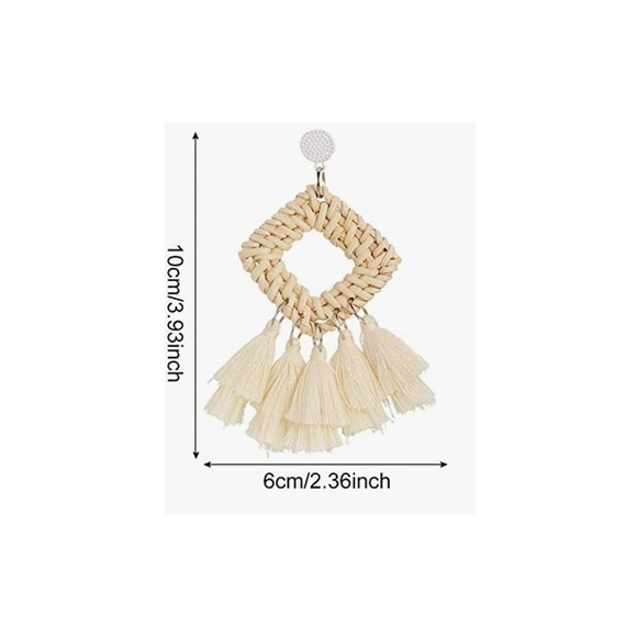 Bleached Rattan Whicker Tassel Bohemian Earrings ER06.3 - Picture 4 of 5
